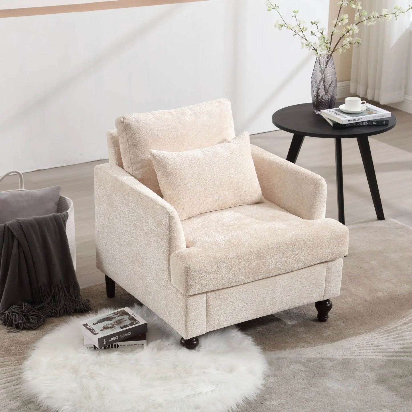 Beige mid-century wood-frame armchair with tufted upholstery by Unique Piece Furniture on Tampa Home & Garden Store