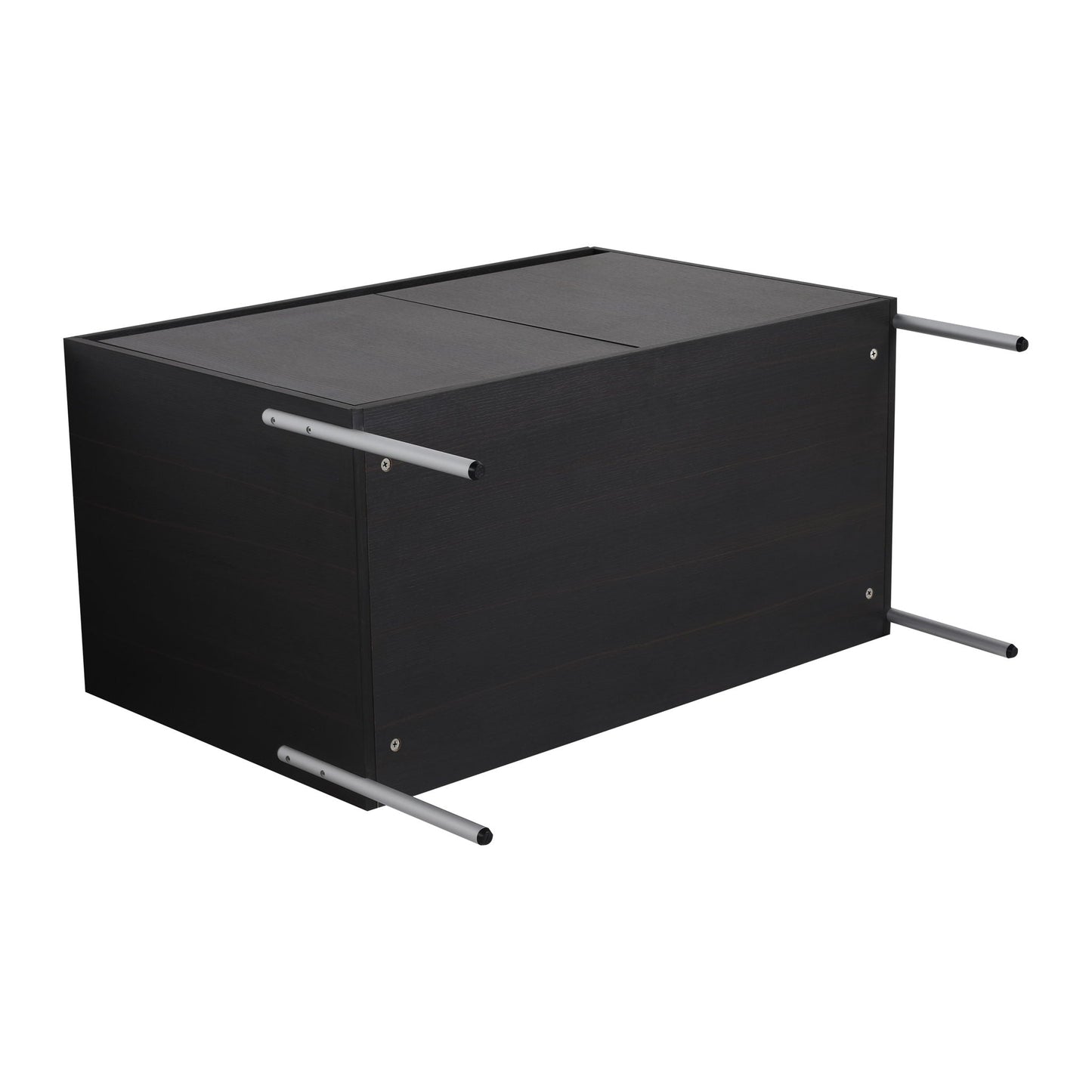 Freestanding black wood vanity with resin sink and storage cabinet, metal towel bars on Tampa Home & Garden Store