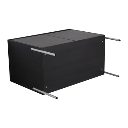 Freestanding black wood vanity with resin sink and storage cabinet, metal towel bars on Tampa Home & Garden Store