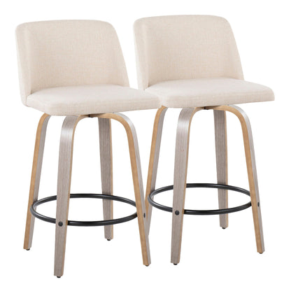 Toriano Contemporary counter stools set of 2 in beige fabric with wood legs and black footrest on Tampa Home & Garden Store