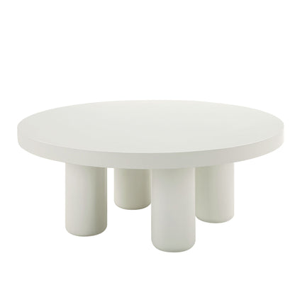 Loanna White Coffee Table by HouseOfZazla, round white top with chunky cylindrical legs on Tampa Home & Garden Store
