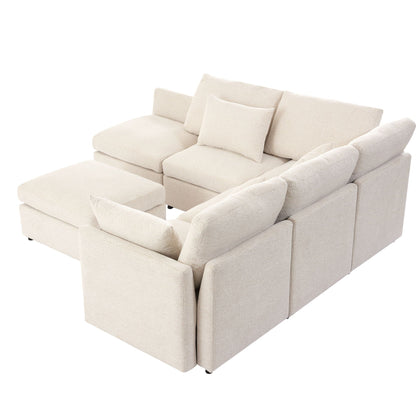 Sectional sofa modular U-shaped with ottoman beige fabric 2-piece set HouseOfZazla on Tampa Home & Garden Store