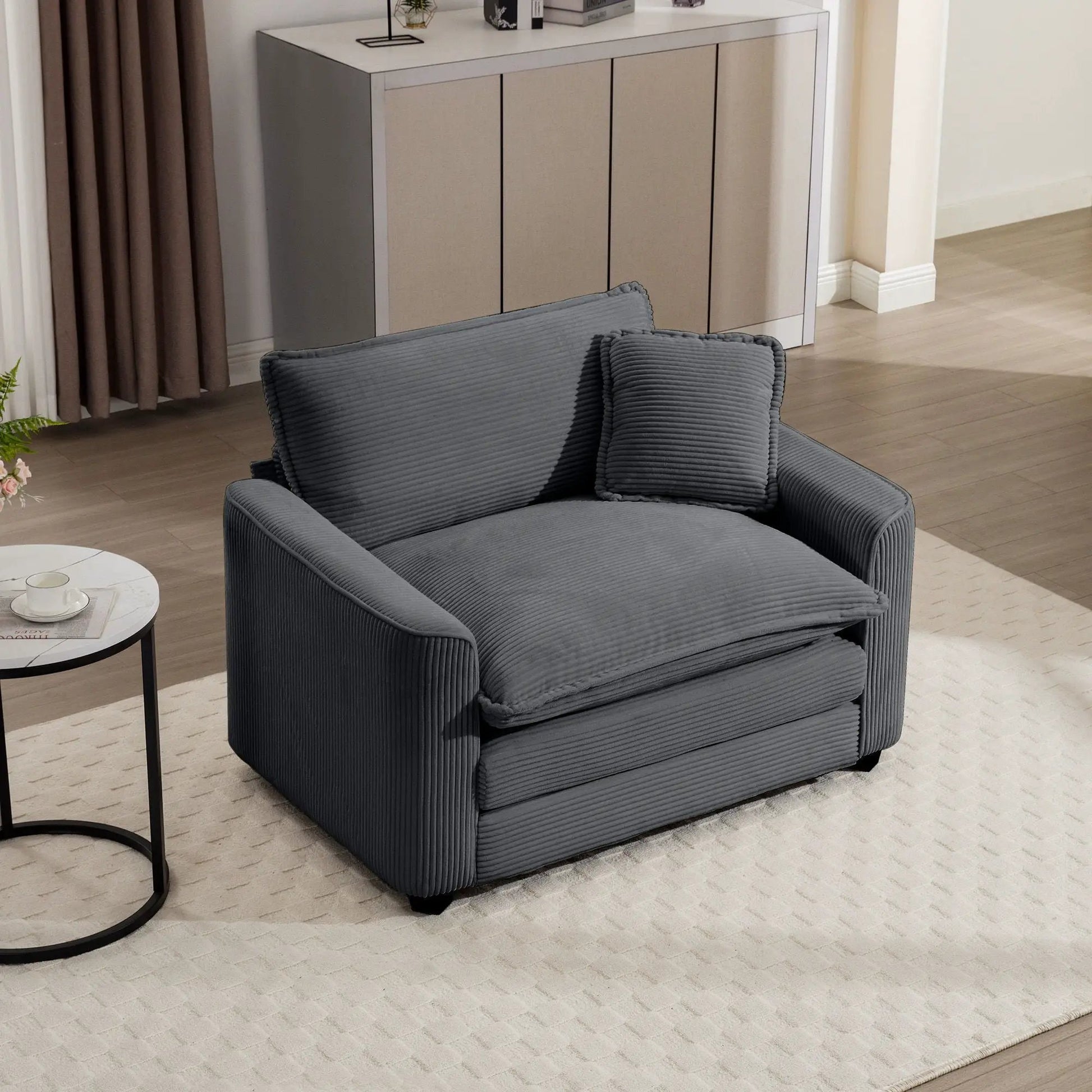 Modern Classic Fabric Single Arm Chair dark gray corduroy deep seat with pillow on Tampa Home & Garden Store