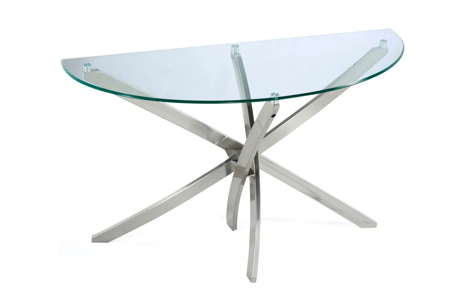 Zila end table with oval glass top and chrome metal cross legs by Unique Piece Furniture on Tampa Home & Garden Store