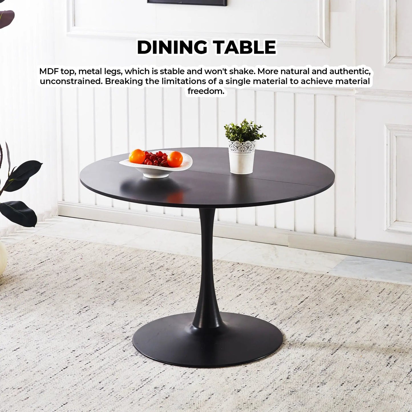 Tulip Special Dining Table black MDF top with metal pedestal base Unique Piece Furniture on Tampa Home & Garden Store