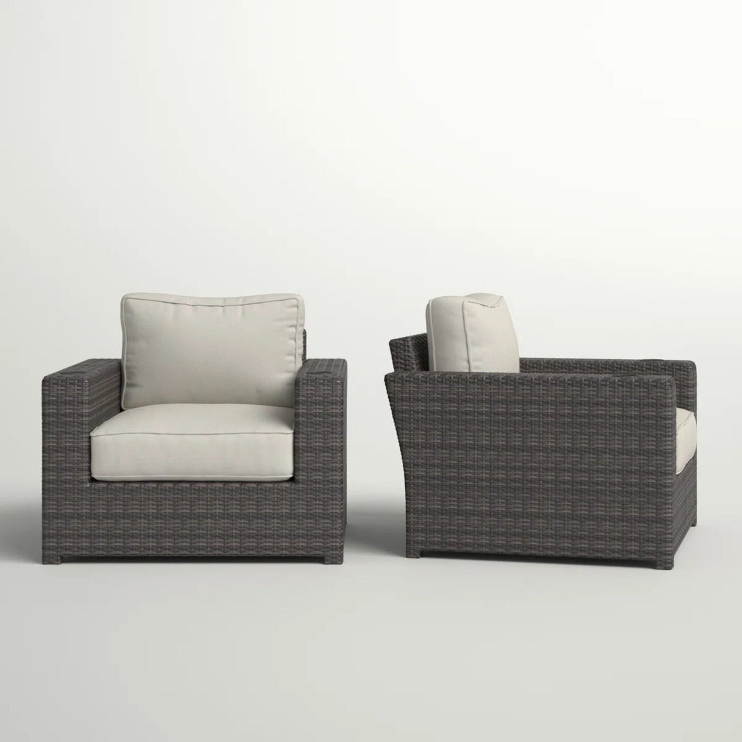 Outdoor armchairs with cushions in espresso brown wicker and beige cushions HouseOfZazla on Tampa Home & Garden Store