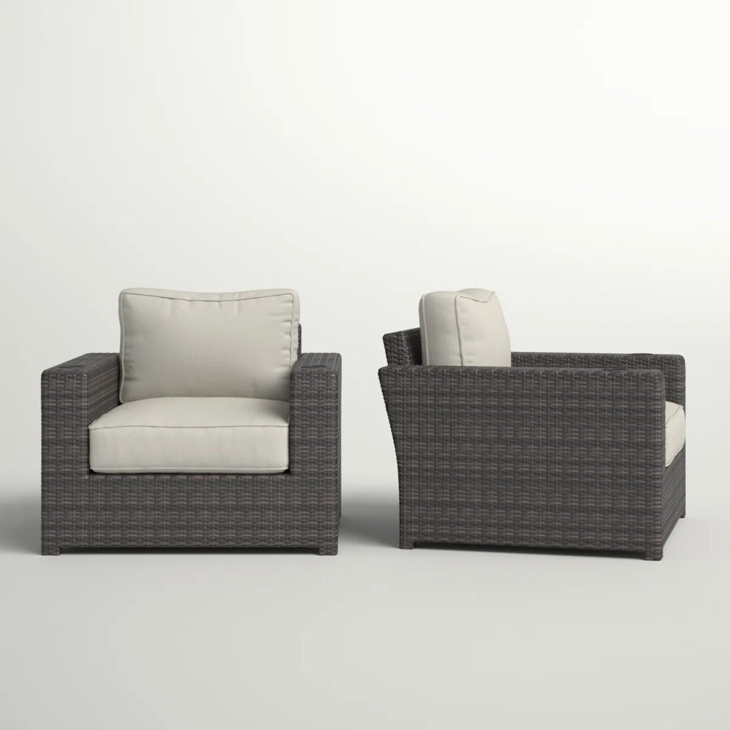 Outdoor armchairs with cushions in espresso brown wicker and beige cushions HouseOfZazla on Tampa Home & Garden Store