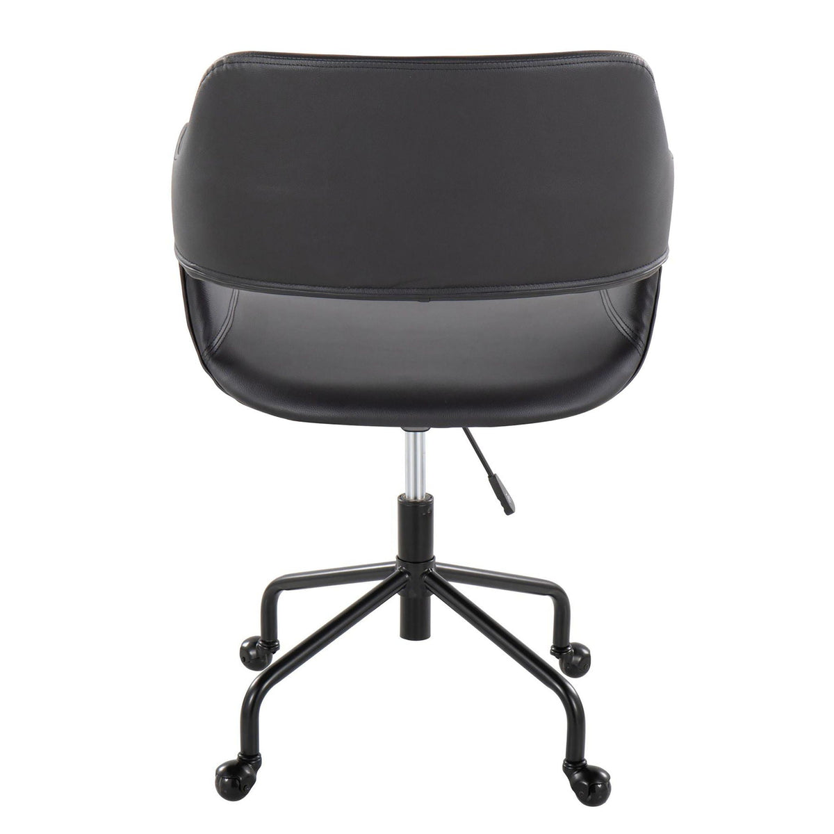 Contemporary adjustable office chair with black leather, cushioned seat and chrome base on Tampa Home & Garden Store