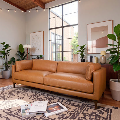 Bellrose Mid Century Modern Genuine Leather Sofa