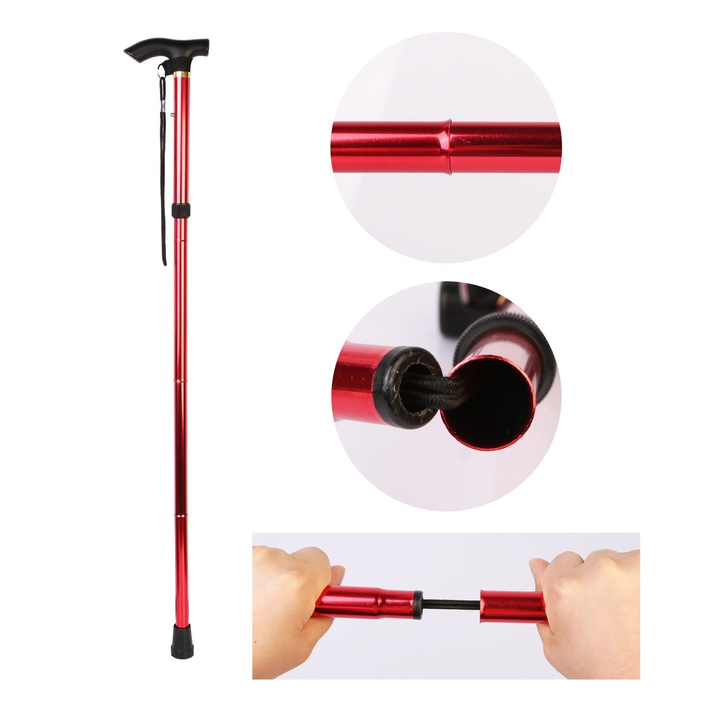 Walking cane GemGear red aluminum adjustable folding with T-handle and anti-slip tip on Tampa Home & Garden Store