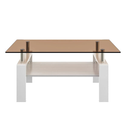 Rectangular Coffee Table With Tempered Glass Top