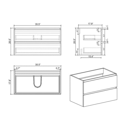 Alice bathroom vanity blueprint; wall-mounted floating vanity with large storage, 35.5in wide on Tampa Home & Garden Store