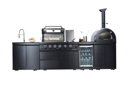 Black 125in gas outdoor kitchen grill by HouseOfZazla with sink and fridge on Tampa Home & Garden Store
