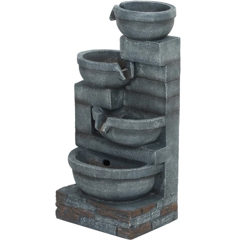 Garden fountain tall outdoor waterfall with stacked round basins in gray stone HouseOfZazla on Tampa Home & Garden Store
