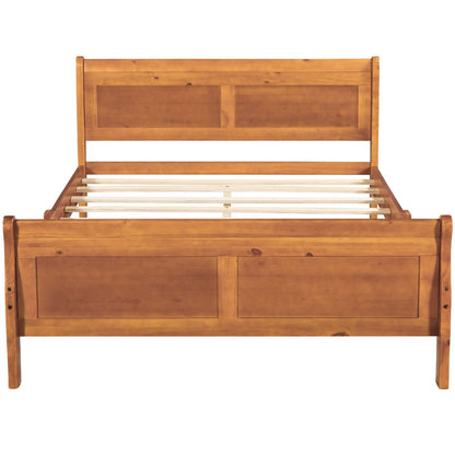Platform bed frame with headboard and footboard in warm wood finish and wooden slat support on Tampa Home & Garden Store