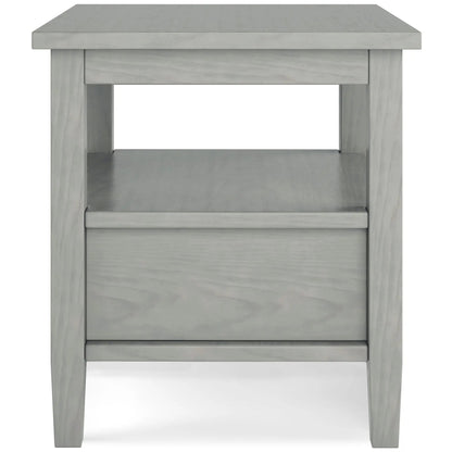 Warm Shaker coffee table in light gray washed wood with a shallow front drawer and square legs on Tampa Home & Garden Store