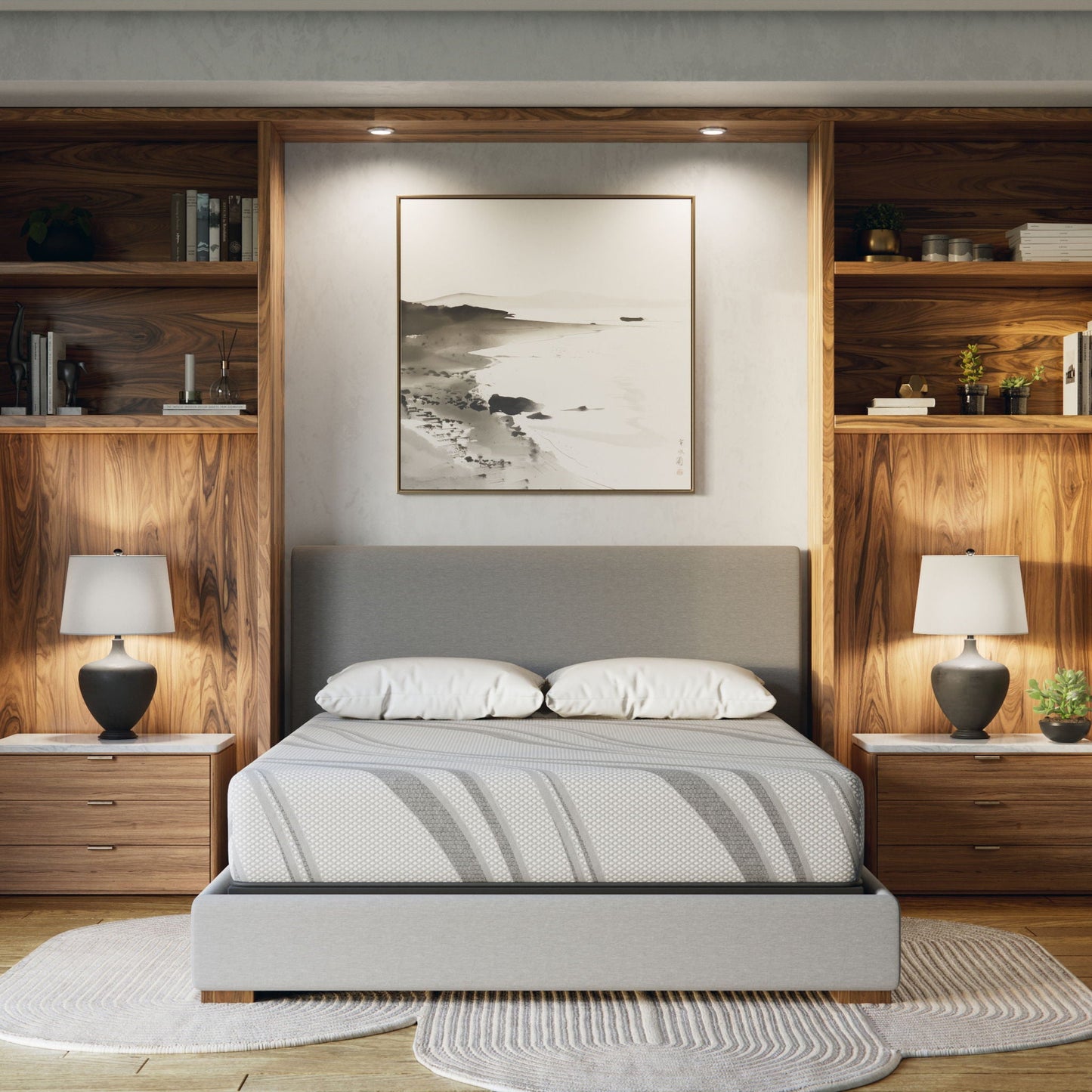 Bib Nl 10in Pro Gel Foam Hybrid Mattress by HouseOfZazla with grey cover in wood bedroom on Tampa Home & Garden Store