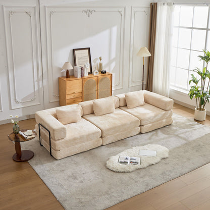Convertible Floor Sofa Bed boneless modular sectional sofa in beige fabric for living room on Tampa Home & Garden Store