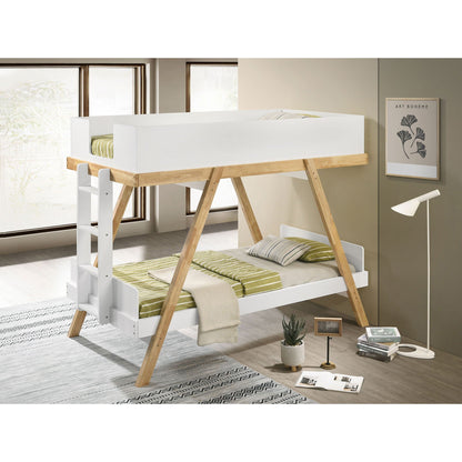 Crispin bunk bed white frame with natural wood ladder by HouseOfZazla on Tampa Home & Garden Store