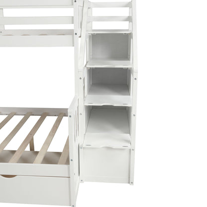 White bunk bed with storage staircase, drawers and open shelves, compact desk area beneath on Tampa Home & Garden Store