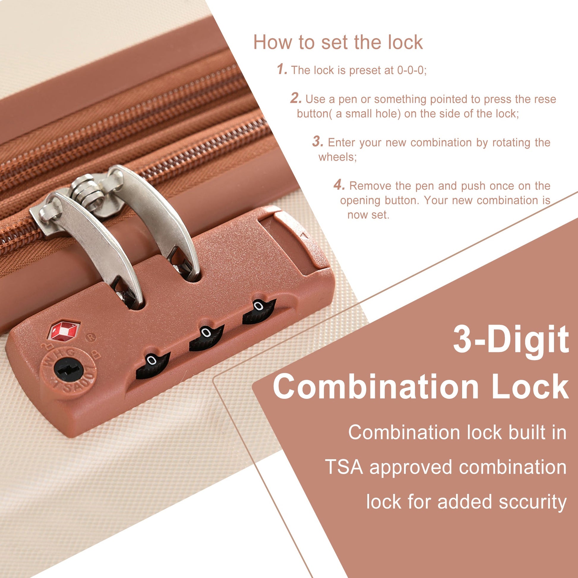 3-Piece Expandable Hard Shell Luggage Set tan close-up with TSA lock by HouseOfZazla on Tampa Home & Garden Store