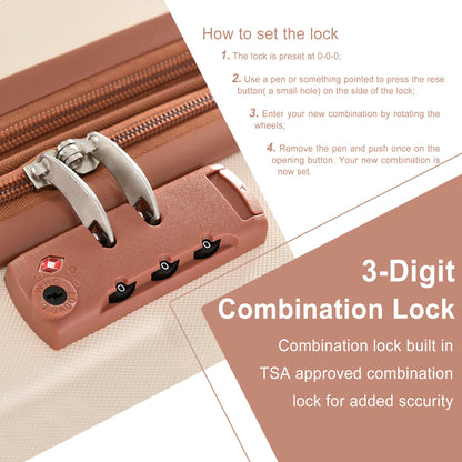 3-Piece Expandable Hard Shell Luggage Set tan close-up with TSA lock by HouseOfZazla on Tampa Home & Garden Store