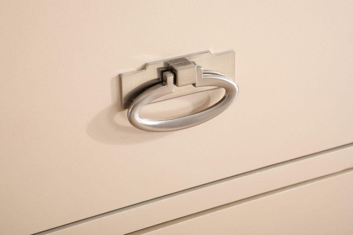 Accent storage chest pearl beige finish with brushed metal ring pull by HouseOfZazla on Tampa Home & Garden Store
