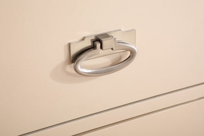 Accent storage chest pearl beige finish with brushed metal ring pull by HouseOfZazla on Tampa Home & Garden Store