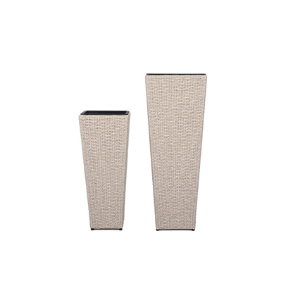Set of Two Outdoor Beige PE Rattan Planters