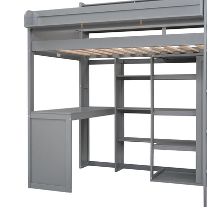 Loft bed with built-in desk, wardrobe module, and storage shelves in gray metal by HouseOfZazla on Tampa Home & Garden Store