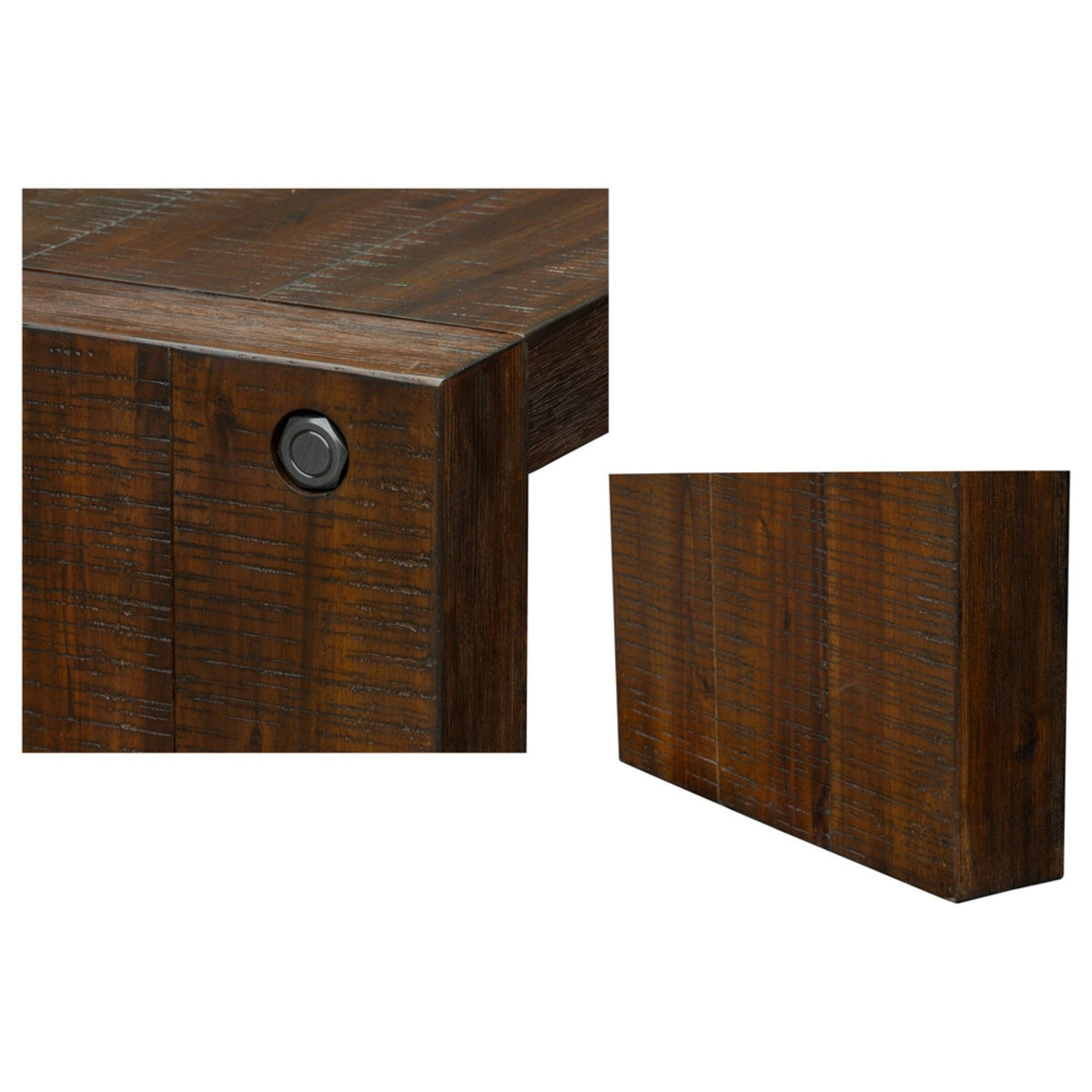 Console table dark brown solid wood with visible grain and a round knob HouseOfZazla on Tampa Home & Garden Store