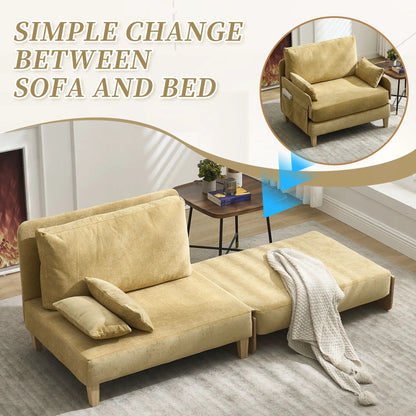 Mid Century Modern Foldable Sofa Bed, 3 Pillows