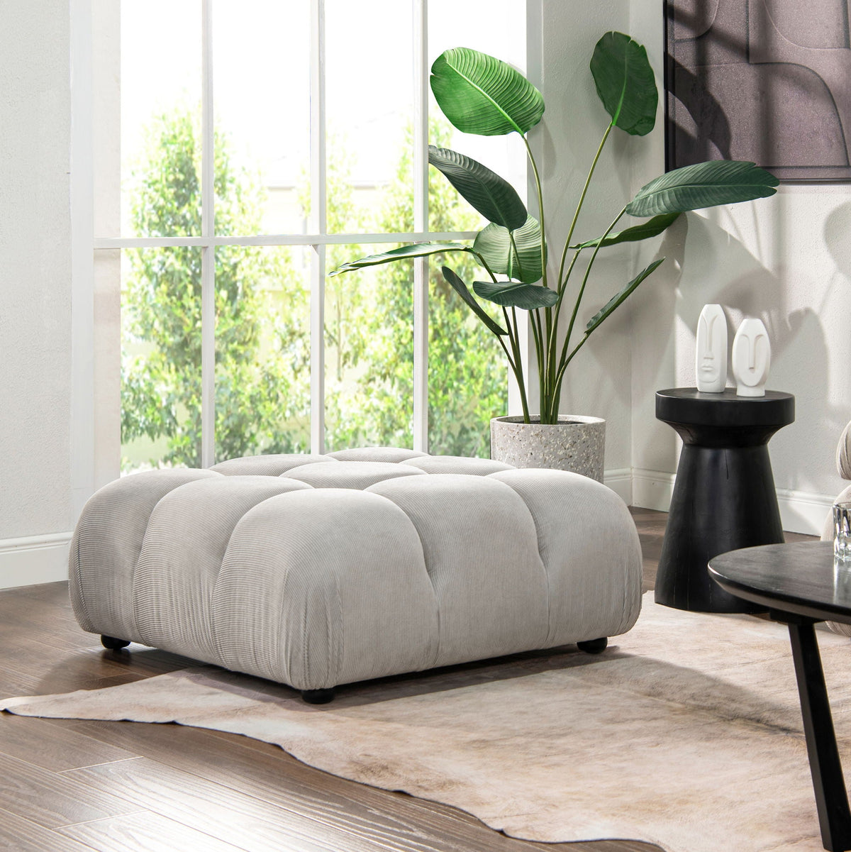 Bubble modular modern cocktail ottoman with high-density foam in light gray ribbed fabric on Tampa Home & Garden Store