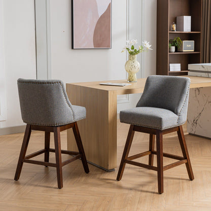 Counter height swivel barstools set of 2, gray upholstery and dark wood legs on Tampa Home & Garden Store
