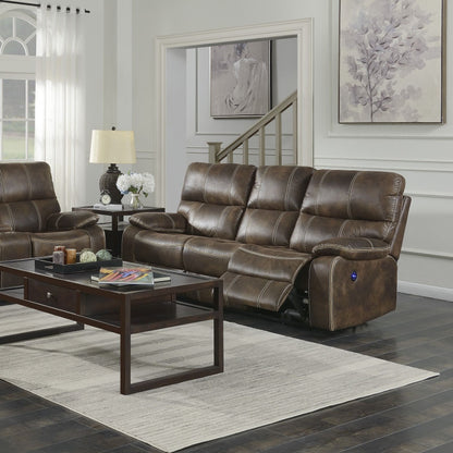 Reclining Sofa With USB Charging, Pocket Coil Seating, And Hidden Storage - Brown leather on Tampa Home & Garden Store