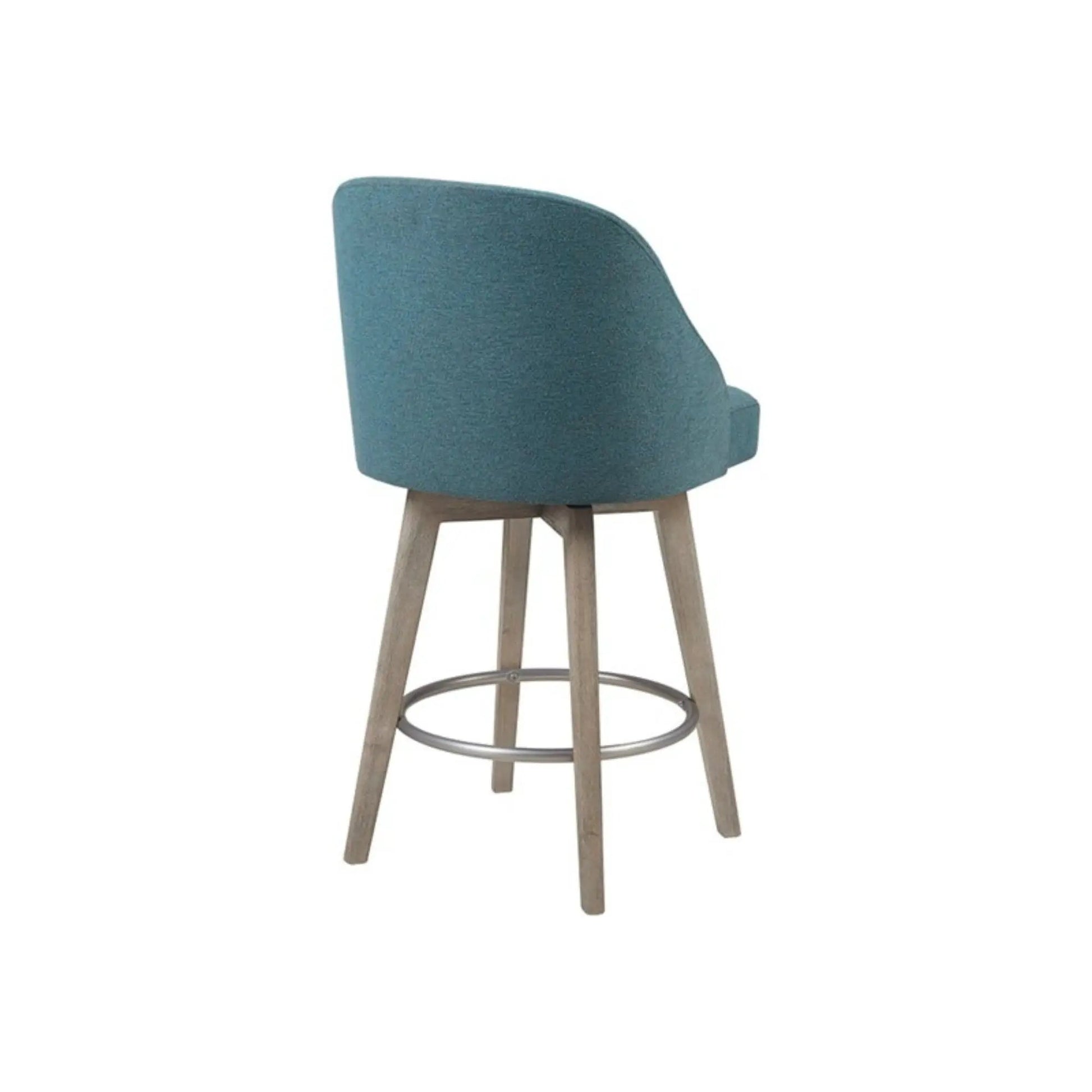 Pearce bar stool with swivel seat, teal fabric, wood legs, metal circular footrest on Tampa Home & Garden Store