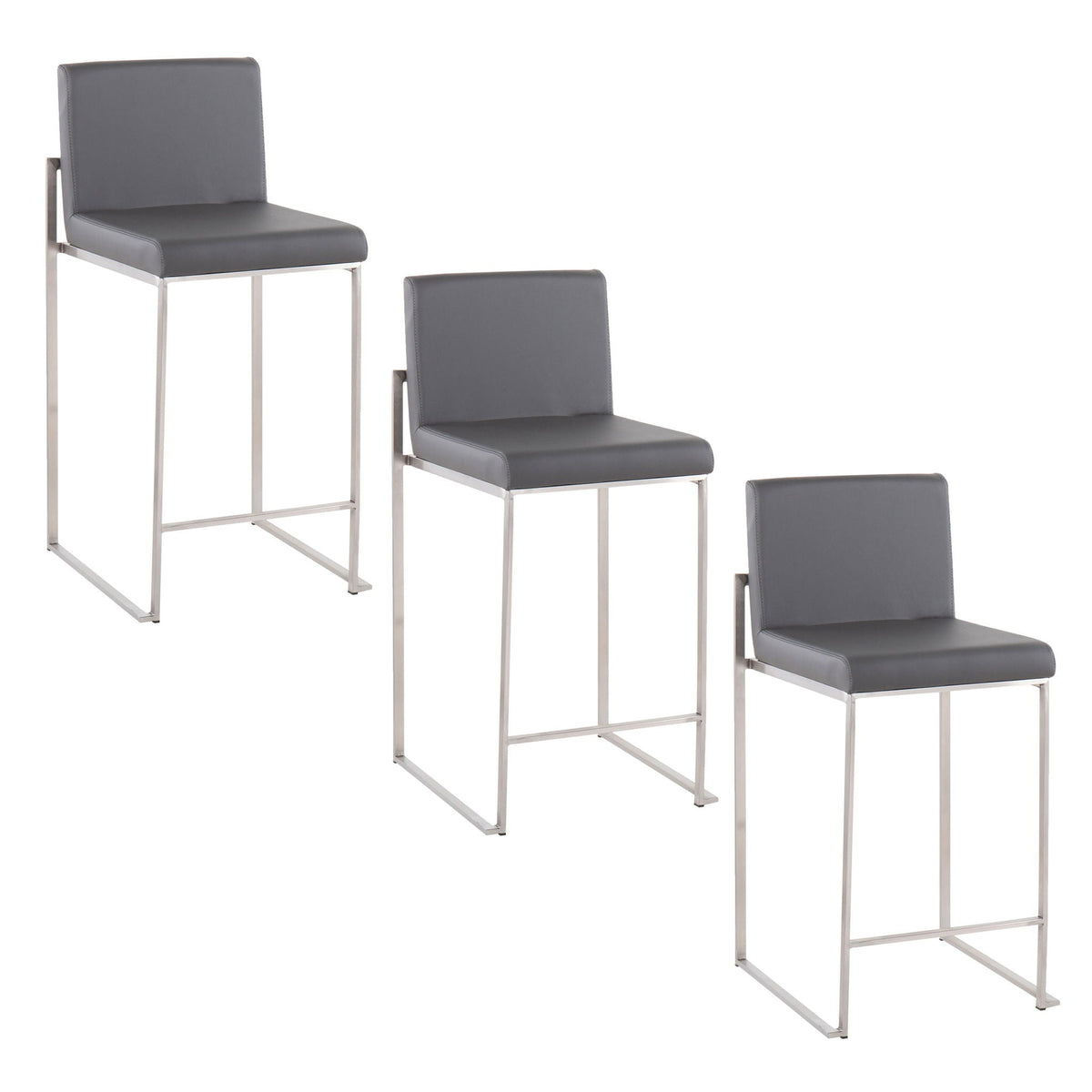 Contemporary High Back Counter Stool gray padded backrest by HouseOfZazla chrome frame set of 3 on Tampa Home & Garden Store