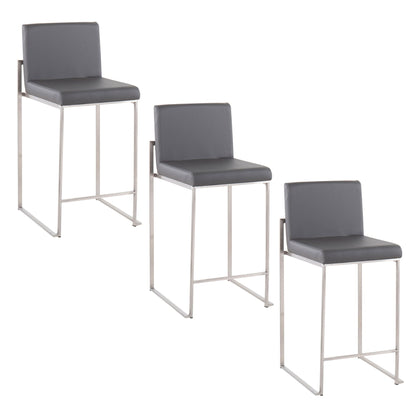 Contemporary High Back Counter Stool gray padded backrest by HouseOfZazla chrome frame set of 3 on Tampa Home & Garden Store