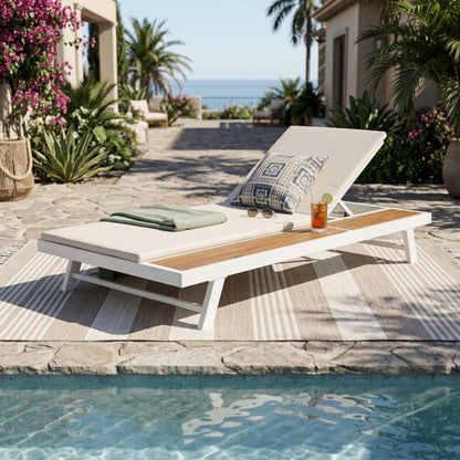 White Iron and Teak Finish Outdoor Lounge Set