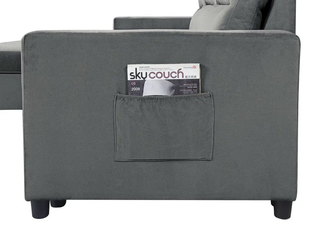 Ivy reversible sleeper sectional with storage chaise and pocket gray fabric on Tampa Home & Garden Store