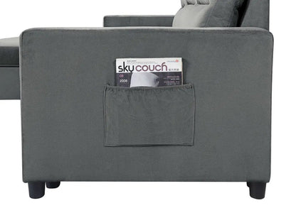 Ivy reversible sleeper sectional with storage chaise and pocket gray fabric on Tampa Home & Garden Store