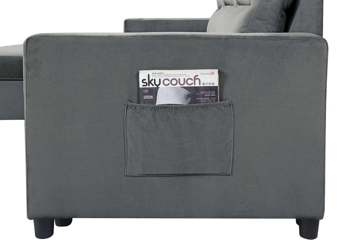 Ivy reversible sleeper sectional sofa grey with storage chaise and side pocket on Tampa Home & Garden Store