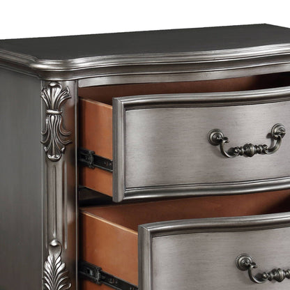 Ariadne nightstand by HouseOfZazla, antique silver finish with carved wood accents on Tampa Home & Garden Store