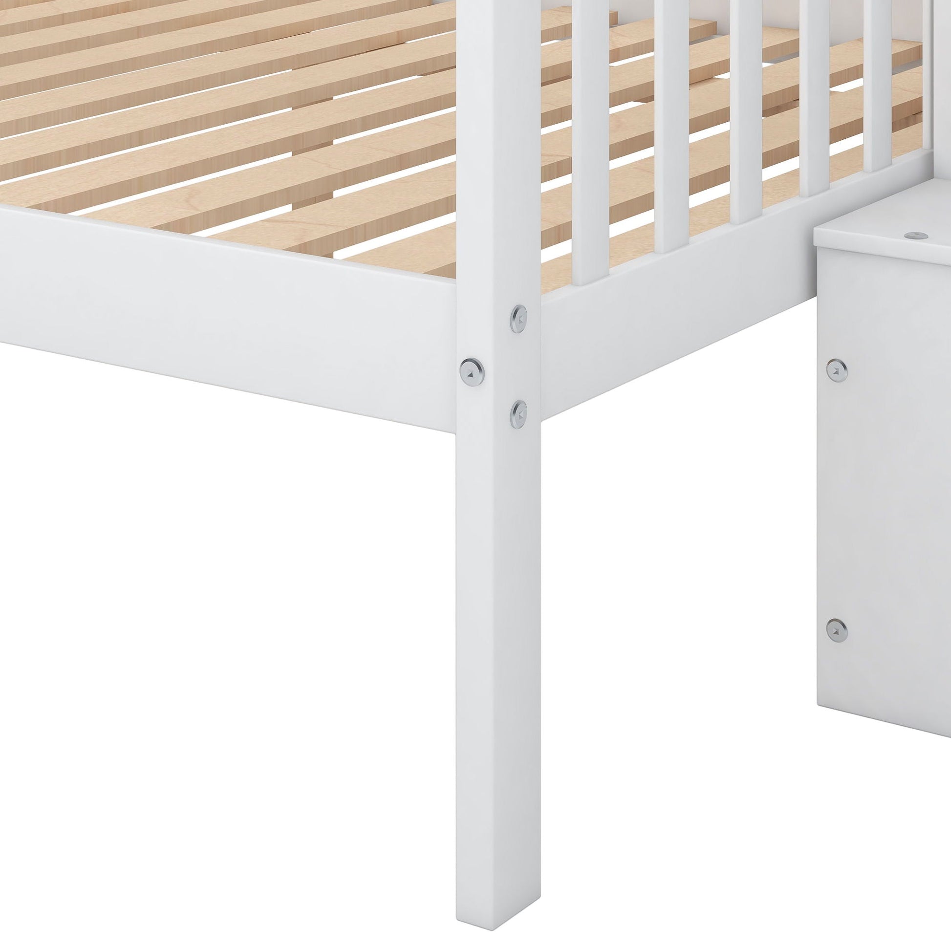 Bunk Bed With Staircase white bunk bed frame with natural wood slats and sturdy white posts on Tampa Home & Garden Store