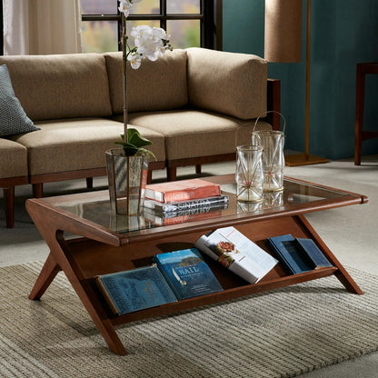 Coffee Table With Tempered Glass Top Walnut