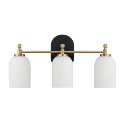 3-light vanity wall light with frosted glass shades in black brass finish by HouseOfZazla on Tampa Home & Garden Store