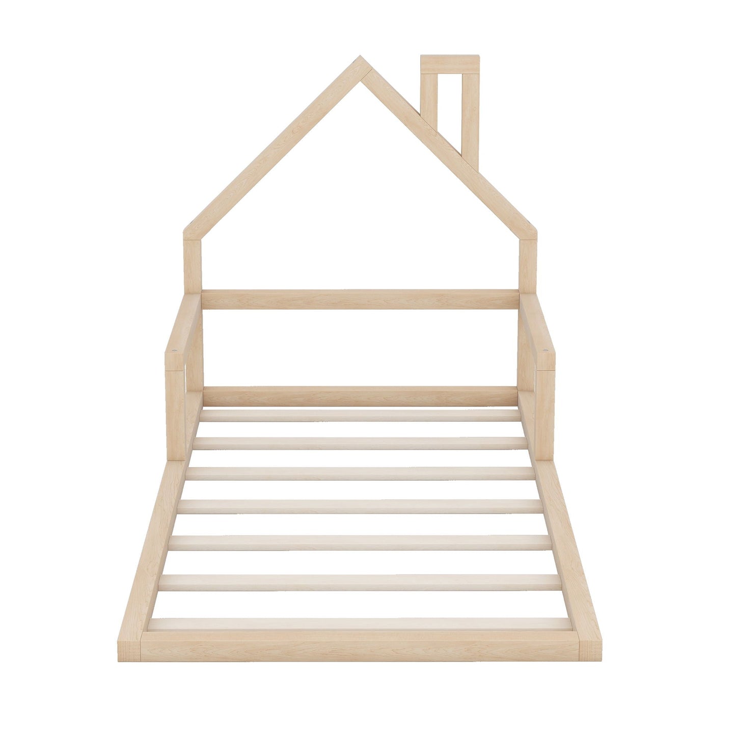 Floor Bed With House Shaped Headboard in natural wood finish, HouseOfZazla platform bed frame on Tampa Home & Garden Store
