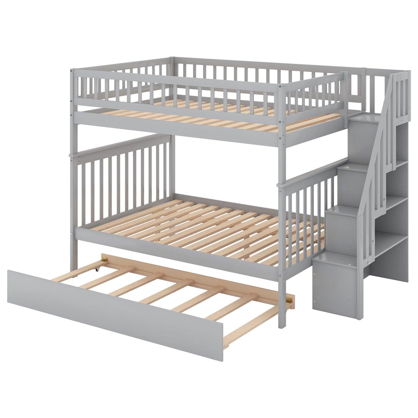 Bunk bed with staircase, gray metal frame and slatted beds by HouseOfZazla on Tampa Home & Garden Store