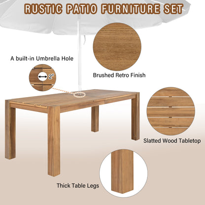 Trexm 7 Piece Acacia Patio Table and 6 Chairs Set