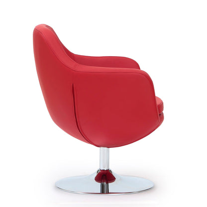Caisson Swivel Lounge Chair red faux leather with chrome pedestal base on Tampa Home & Garden Store